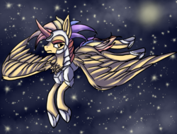 Size: 2048x1556 | Tagged: safe, artist:brainiac, oc, oc only, oc:lance, pegasus, pony, armor, fantasy class, knight, large wings, royal guard, solo, stars, warrior