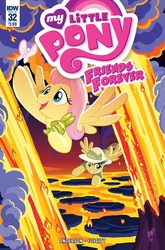 Size: 1054x1600 | Tagged: safe, artist:tony fleecs, idw, official comic, daring do, fluttershy, friends forever #32, g4, my little pony: friends forever, spoiler:comic, cover, lava, volcano