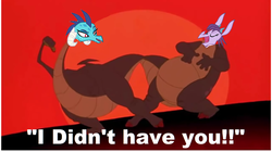 Size: 1024x574 | Tagged: safe, princess ember, prominence, dragon, g4, conjoined, devon and cornwall, fusion, if i didn't have you, quest for camelot, singing, song, song reference, text, two heads, two-headed dragon
