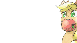 Size: 400x225 | Tagged: safe, artist:hobilo, artist:swan song, applejack, fluttershy, bat pony, earth pony, pony, :<, animated, apple, chewing, comic, cute, eyes closed, female, flapping, flutterbat, food, frown, funny, funny as hell, glare, hello darkness my old friend, jackabetes, japanese, mare, mouth hold, munching, nightmare retardant, nom, photoshop, pulling, race swap, shyabates, shyabetes, silly, silly pony, simple background, smiling, spread wings, sweat, sweet dreams fuel, that pony sure does love apples, thousand yard stare, tug of war, white background, who's a silly pony, wide eyes