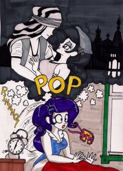 Size: 1403x1958 | Tagged: safe, artist:newyorkx3, rarity, human, equestria girls, g4, breasts, comic, female, humanized, male, manic monday, rudolph valentino, song reference, straight, the bangles, the sheik (movie), traditional art
