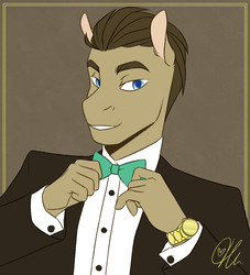Size: 1024x1126 | Tagged: safe, artist:hariamart, doctor whooves, time turner, earth pony, anthro, g4, bowtie, bowties are cool, clothes, doctor who, male, solo, suit, watch, wristwatch