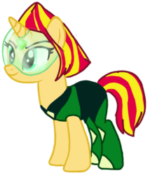 Size: 635x741 | Tagged: safe, artist:tsundra, sunset shimmer, pony, unicorn, g4, clothes, cosplay, costume, crossover, female, gem, mare, peridot, peridot (steven universe), simple background, solo, steven universe, transparent background
