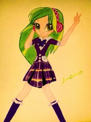 Size: 774x1033 | Tagged: safe, artist:lunaofficial, lemon zest, equestria girls, g4, female, looking at you, peace sign, smiling, smiling at you, solo, traditional art