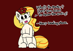 Size: 1280x892 | Tagged: safe, artist:pabbley, oc, oc only, oc:yellowstar, fanfic:the star in yellow, 30 minute art challenge, dialogue, looking at you, sitting, solo