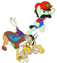 Size: 1042x1152 | Tagged: safe, artist:lockhe4rt, discord, oc, oc:colt anon, earth pony, pony, g4, anoncolt, colt, male, mario, simple background, super mario bros., transparent background