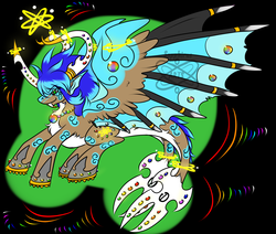 Size: 1300x1102 | Tagged: safe, artist:sapphirus, oc, oc only, dragon, elemental, hybrid, pony, colorful, divine, dragoness, female, gem, goddess, horns, mare, mary sue, mix, overpowered, ponified, solo