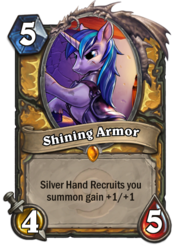 Size: 400x573 | Tagged: safe, artist:harwick, shining armor, g4, armor, card, hearthstone, scar, warcraft