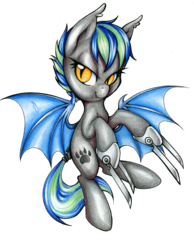 Size: 2445x3146 | Tagged: safe, artist:pingwinowa, oc, oc only, oc:calm gale, bat pony, pony, bat pony oc, high res, metal claws, paw prints, simple background, slit pupils, solo, transparent background