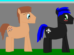 Size: 1098x823 | Tagged: safe, artist:landryc, oc, oc:harley, oc:travis star, earth pony, pony, 1000 hours in ms paint, blushing, gay, male, ms paint, stallion