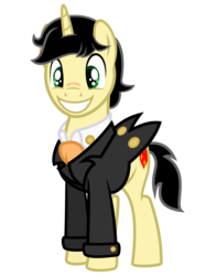 Size: 2000x2667 | Tagged: safe, artist:besttubahorse, oc, oc only, oc:ecir, pony, unicorn, clothes, high res, male, simple background, smiling, solo, stallion, transparent background, tuxedo, vector