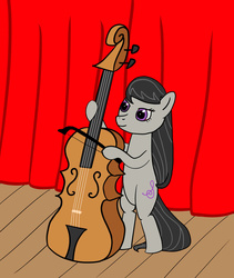 Size: 1011x1200 | Tagged: safe, artist:manioo8, octavia melody, earth pony, pony, g4, bipedal, cello, female, mare, musical instrument, musician, playing, smiling, solo, stage