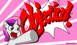 Size: 1389x815 | Tagged: safe, artist:ysolaire, sweetie belle, g4, ace attorney, female, objection, solo