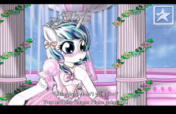 Size: 3500x2262 | Tagged: safe, artist:avchonline, princess cadance, shining armor, unicorn, semi-anthro, g4, ballerina, ballet, black bars, blushing, canterlot royal ballet academy, clara, clothes, crossdressing, cute, dress, evening gloves, eyeshadow, flower, frilly dress, gloves, hair bow, high res, jewelry, letterboxing, makeup, male, misspelling, necklace, open mouth, puffy sleeves, sissy, solo, stallion, subtitles, the nutcracker, trap, tutu