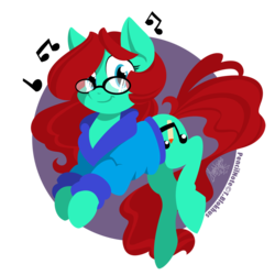 Size: 950x950 | Tagged: safe, artist:raygirl, oc, oc only, oc:pencil note, earth pony, pony, clothes, cutie mark, female, glasses, hooves, lineless, mare, smiling, solo