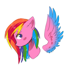 Size: 2359x2515 | Tagged: safe, artist:kurochhi, oc, oc only, colored wings, floating wings, high res, multicolored wings, rainbow hair, simple background, solo, tongue out, white background