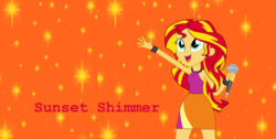 Size: 8824x4464 | Tagged: safe, artist:mlprocker123, sunset shimmer, human, equestria girls, g4, absurd resolution, clothes, female, microphone, skirt, solo, sunset shimmer's skirt, vector, wallpaper