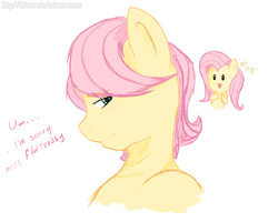 Size: 1000x800 | Tagged: safe, artist:nolycs, fluttershy, pegasus, anthro, g4, butterscotch, chibi, crush, female, male, oh my, rule 63, self paradox, self ponidox, selfcest, ship:flutterscotch, shipping, simple background, text, white background