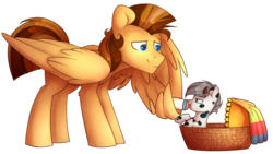 Size: 1024x577 | Tagged: safe, artist:starlyfly, oc, oc only, pegasus, pony, baby, baby bottle, baby pony, wing hands