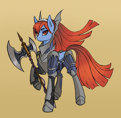 Size: 1600x1554 | Tagged: safe, artist:asimos, pony, armor, axe, battle axe, cherche, commission, commissioner:lionel23, fire emblem, fire emblem awakening, ponified, solo, video game, weapon