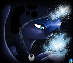 Size: 2180x1892 | Tagged: safe, artist:coolmoonxx, princess luna, spirit of hearth's warming yet to come, g4, cloak, clothes, female, legitimately amazing mspaint, magic, ms paint, solo