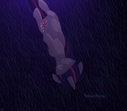 Size: 1098x960 | Tagged: safe, artist:ninjakittehkat13, twilight sparkle, g4, crying, falling, female, night, rain, sad, solo