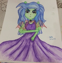 Size: 2232x2240 | Tagged: safe, artist:lizzyisme, oc, oc only, oc:sapphire scarlet blaze, equestria girls, g4, high res, solo, traditional art