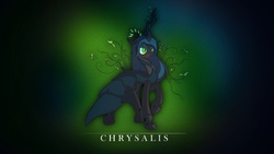 Size: 3840x2160 | Tagged: safe, artist:zidanemina, queen chrysalis, changeling, changeling queen, g4, clothes, dress, female, high res, solo, thorn, wallpaper