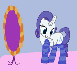 Size: 862x792 | Tagged: safe, artist:odooee, rarity, pony, unicorn, g4, animated, bedroom eyes, butt, clothes, cute, female, frame by frame, frown, gif, loop, mare, mirror, mouth hold, plot, pose, raised eyebrow, raised hoof, raribetes, smiling, socks, solo, striped socks