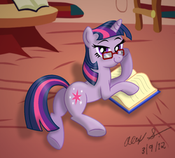 Size: 1024x922 | Tagged: safe, artist:aleximusprime, twilight sparkle, pony, unicorn, g4, adorkable, book, butt, cute, dork, female, glasses, golden oaks library, meganekko, plot, solo