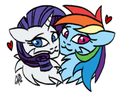 Size: 800x600 | Tagged: safe, artist:larvarti, rainbow dash, rarity, g4, bust, cute, female, lesbian, portrait, ship:raridash, shipping, simple background