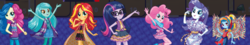 Size: 1135x206 | Tagged: safe, bon bon, lyra heartstrings, pinkie pie, rainbow dash, rarity, sci-twi, sunset shimmer, sweetie drops, twilight sparkle, equestria girls, equestria girls (app), g4, my little pony equestria girls: legend of everfree, camp fashion show outfit