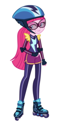 Size: 1800x3500 | Tagged: safe, artist:mixiepie, pinkie pie, equestria girls, g4, my little pony equestria girls: friendship games, alternate universe, clothes, clothes swap, crystal prep academy, crystal prep shadowbolts, elbow pads, female, gloves, grin, helmet, pinkamena diane pie, roller skates, simple background, smiling, smirk, solo, transparent background, vector