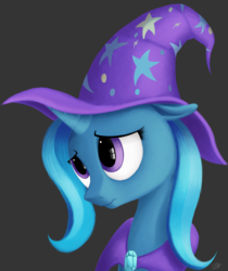 Size: 1091x1298 | Tagged: safe, artist:graboiidz, trixie, pony, unicorn, g4, female, mare, sad, solo, trixie's hat