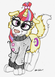 Size: 1050x1458 | Tagged: safe, artist:silversimba01, moondancer, collie, dog, g4, border collie, clothes, cute, dancerbetes, dogified, female, furry, gal, glasses, solo, species swap, sweater, traditional art