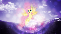 Size: 3840x2160 | Tagged: safe, artist:game-beatx14, artist:xpesifeindx, fluttershy, pegasus, pony, g4, female, high res, rocky mountains, solo, wallpaper