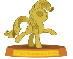 Size: 6981x5662 | Tagged: safe, artist:slb94, rarity, pony, unicorn, g4, absurd resolution, award, eyes closed, fabulous, female, gold, mare, open mouth, pone, pose, raised hoof, raised leg, simple background, smiling, solo, transparent background, trophy, vector