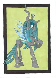 Size: 1024x1425 | Tagged: safe, artist:mattcubedgaming, queen chrysalis, changeling, changeling queen, g4, female, solo, traditional art