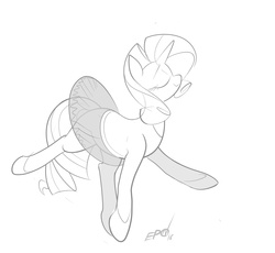 Size: 3177x2921 | Tagged: safe, artist:b-epon, rarity, g4, ballerina, clothes, en pointe, eyes closed, female, graceful, high res, monochrome, raririna, smiling, solo