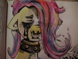 Size: 1280x960 | Tagged: safe, artist:aceemokid, fluttershy, g4, black tears, collar, emoshy, nose piercing, nose ring, piercing, traditional art, watercolor painting