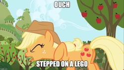 Size: 889x500 | Tagged: safe, edit, edited screencap, screencap, applejack, earth pony, pony, applebuck season, g4, butt, caption, female, image macro, mare, meme, plot, solo, text