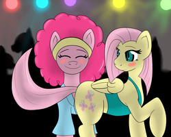 Size: 5000x4000 | Tagged: safe, artist:lordzid, fluttershy, pinkie pie, pony, g4, afro, blushing, duo, eyes closed