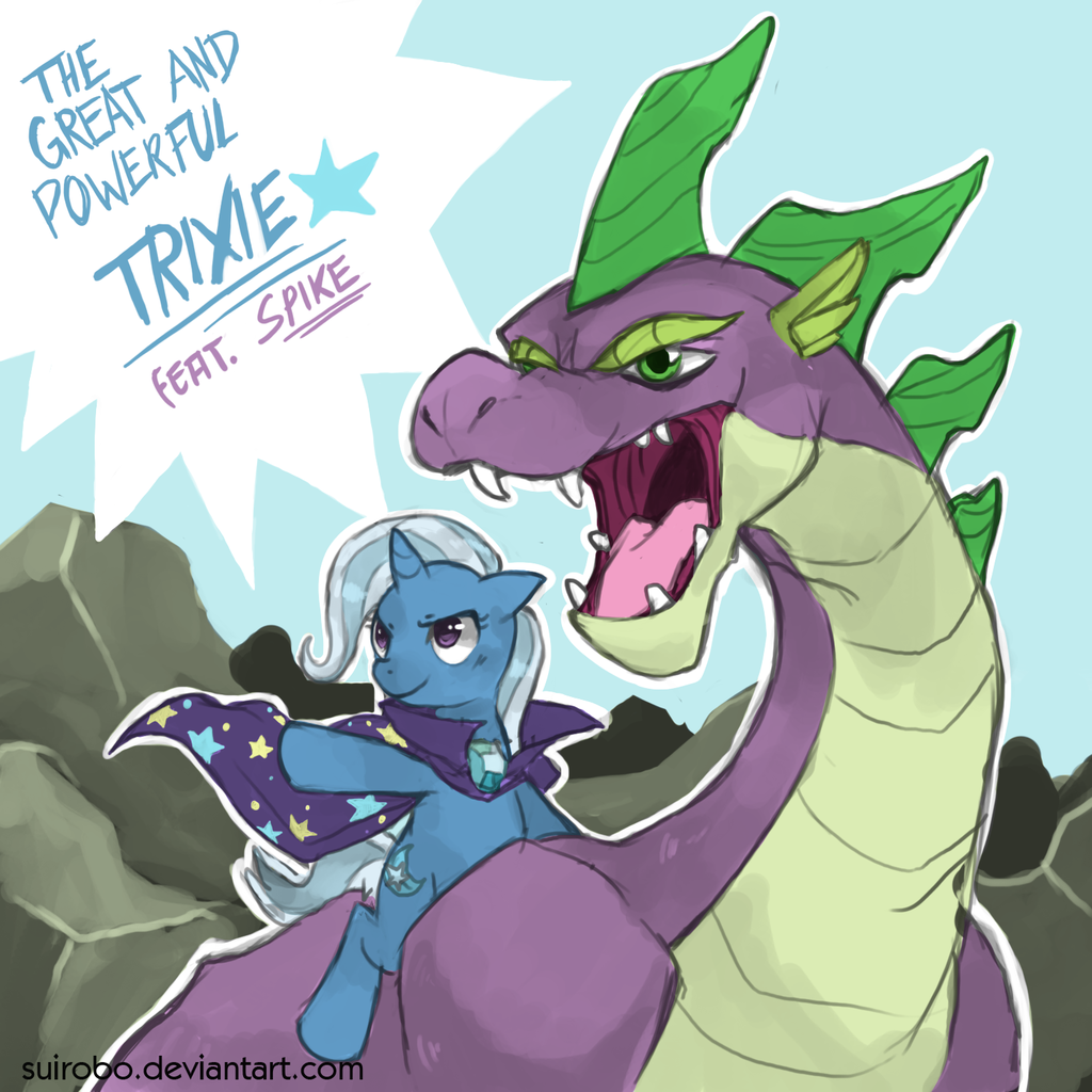 #1185767 - safe, artist:elslowmo, artist:suikuzu, spike, trixie, dragon ...