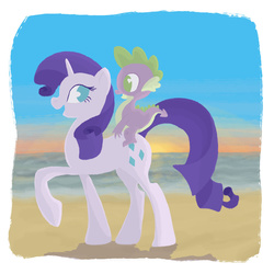 Size: 900x900 | Tagged: safe, artist:citron--vert, rarity, spike, g4, beach, female, male, ship:sparity, shipping, straight