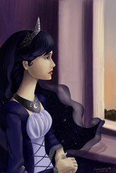 Size: 2664x4000 | Tagged: safe, artist:rimmes-broose, princess luna, human, g4, clothes, dress, female, humanized, melancholy, solo