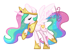 Size: 1400x1000 | Tagged: safe, artist:mistiknco, princess celestia, pony, g4, eyes closed, female, mare, raised hoof, simple background, solo, spread wings, transparent background