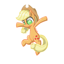 Size: 2400x2400 | Tagged: safe, artist:malphee, applejack, g4, cute, female, happy, high res, jumping, signature, simple background, solo, transparent background
