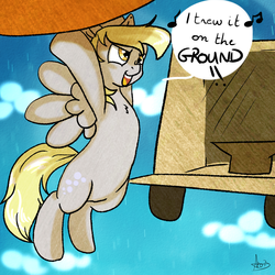 Size: 2000x2000 | Tagged: safe, artist:arnachy, derpy hooves, pegasus, pony, g4, delivery, female, mare, music notes, singing, solo, the lonely island, threw it on the ground (the lonely island)