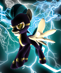 Size: 822x972 | Tagged: safe, artist:ilucky7, indigo zap, pegasus, pony, equestria girls, g4, 3d, 3d model, clothes, costume, equestria girls ponified, female, ponified, shadowbolts (nightmare moon's minions), shadowbolts costume, solo