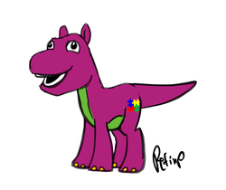 Size: 3000x2521 | Tagged: safe, artist:fimflamfilosophy, dinosaur, pony, abomination, autism, barney the dinosaur, barneyfag, biased, crossover, cursed image, derp, high res, kill it with fire, nightmare fuel, ponified, puzzle, rule 85, shitposting, simple background, solo, species swap, unfortunate implications, wat, white background, why